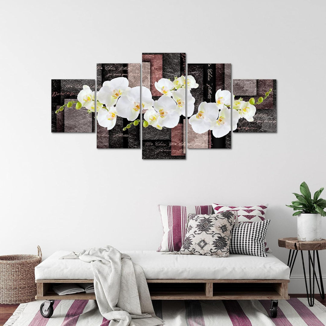Runa Art - Bilder Blumen Orchidee 200 x 100 cm 5 Teilig XXL Wanddekoration Design Rosa 009351c