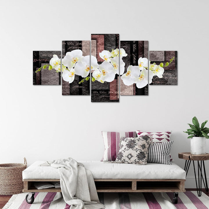 Runa Art - Bilder Blumen Orchidee 200 x 100 cm 5 Teilig XXL Wanddekoration Design Rosa 009351c