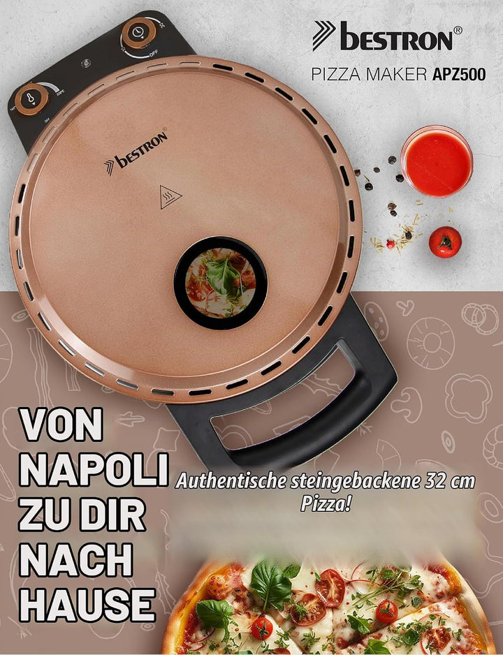 Bestron Pizzaofen für knusprige Pizzen in 5-10 Minuten, elektischer Pizzaofen mit bis zu echten 320°