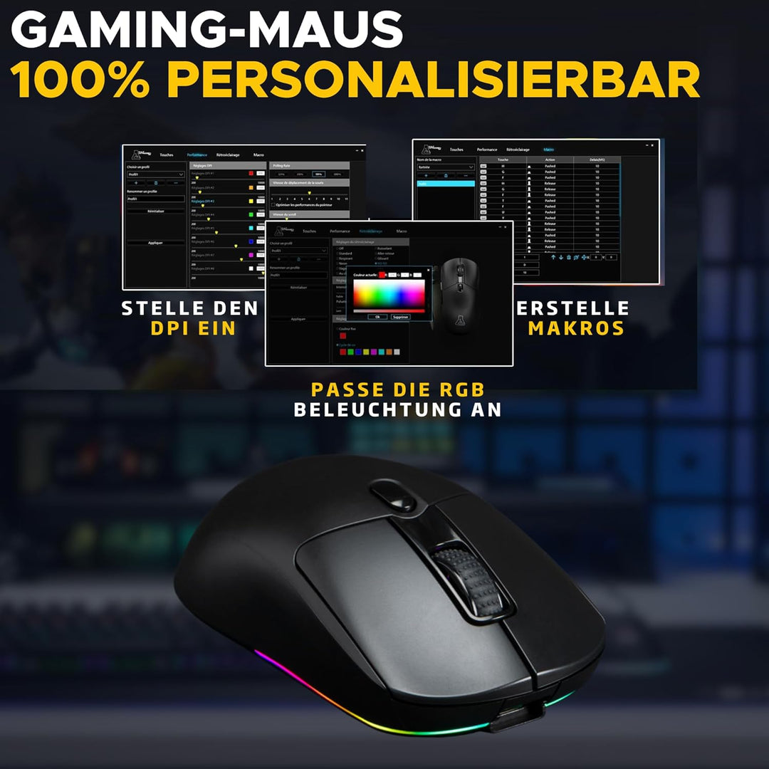 The G-Lab – Kult Titanium – Kabellose Gaming-Maus Bluetooth / 2.4 GHz/Kabel – Triple-Modus, 100h Akk