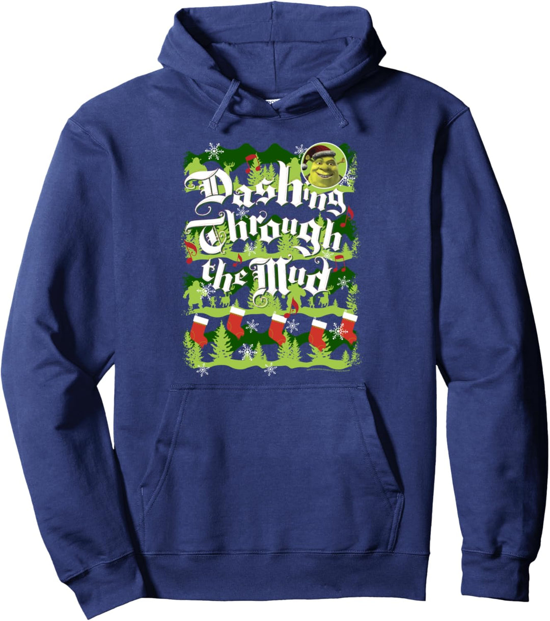 Shrek Dashing Through The Mud Holiday Text Pattern Pullover Hoodie