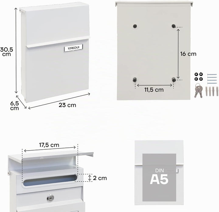 ARREGUI Line E6801 Briefkasten aus Verzinktem Stahl, Grösse S (DIN A5 Post), Wandbriefkasten für den