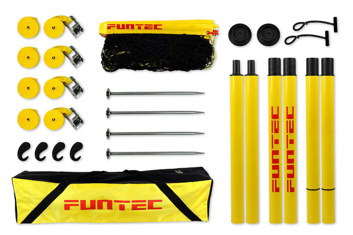 Funtec Beach Masters Set - transportable Beachvolleyball-Netzanlage mit leichtem Freizeitnetz