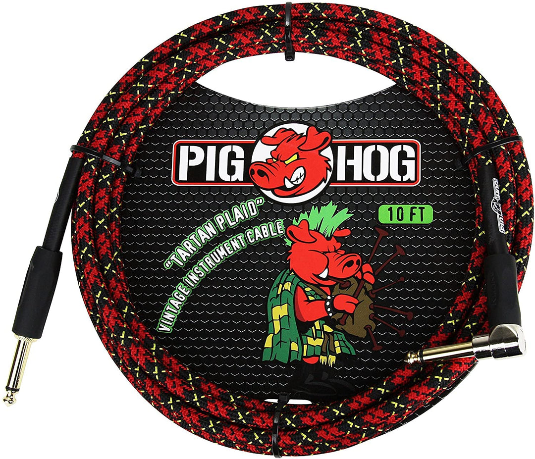 Pig Hog Gitarren-Instrumentenkabel, rechtwinklig, 6,35 mm auf 6,35 mm Schottenkaro 10 feet Schottenk