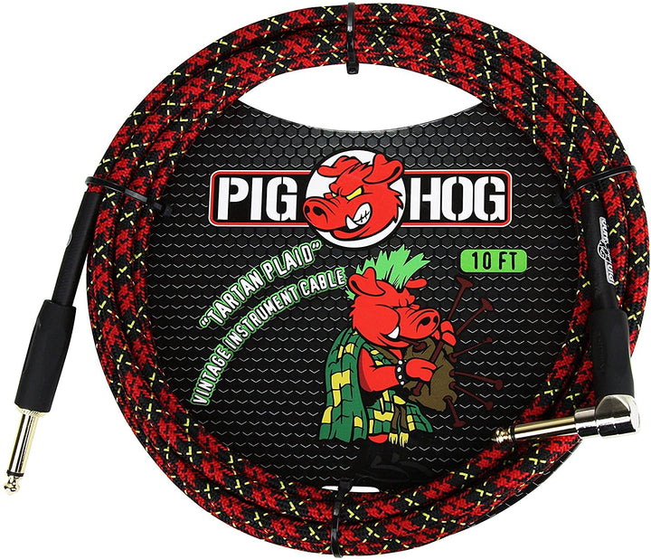 Pig Hog Gitarren-Instrumentenkabel, rechtwinklig, 6,35 mm auf 6,35 mm Schottenkaro 10 feet Schottenk