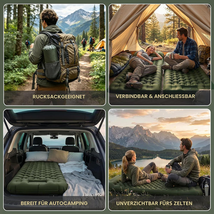 Aufblasbare Schlafmatte Extra Breit Extra Dick Campingmatte mit Fusspumpe Leicht und Robust für Outd