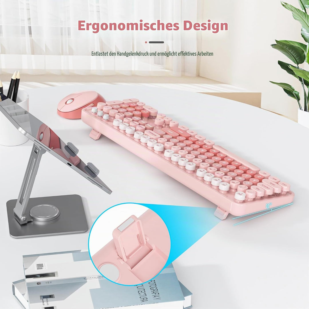 SOLIDEE Kabellose Tastatur und Maus-Kombination, Schreibmaschinen-Tastatur Mit Ziffernblock, 2.4GHz