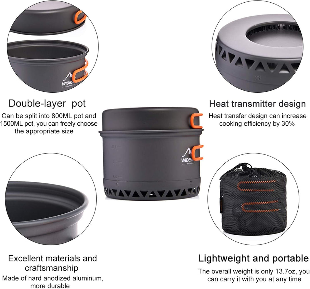widesea Camping Kochgeschirr Outdoor Topf Pfanne Kochgeräte Wärme-Design für Wandern für 2-3 Persone