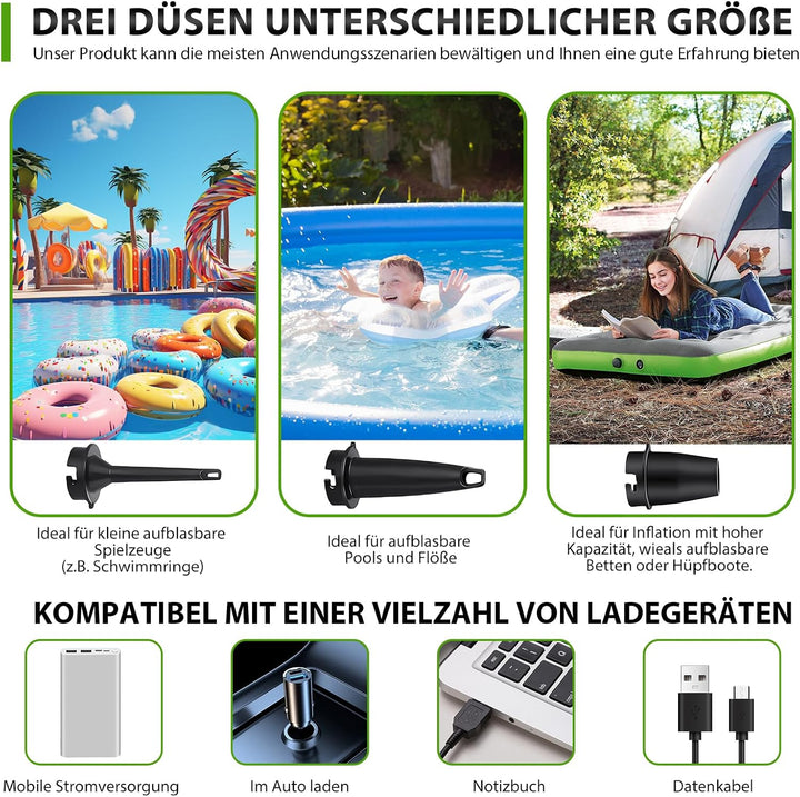 Elektrische Luftpumpe Akku, Luftmatratze Pumpe 5200mAh Wiederaufladbare, 2 in 1 Inflate und Deflate