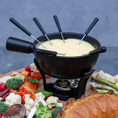 Boska Fondue-Set Nero L/für grosse Gesellschaften / 2,2 L/Keramik/Gusseisen/Schwarz 23 x 32 x 20 cm,