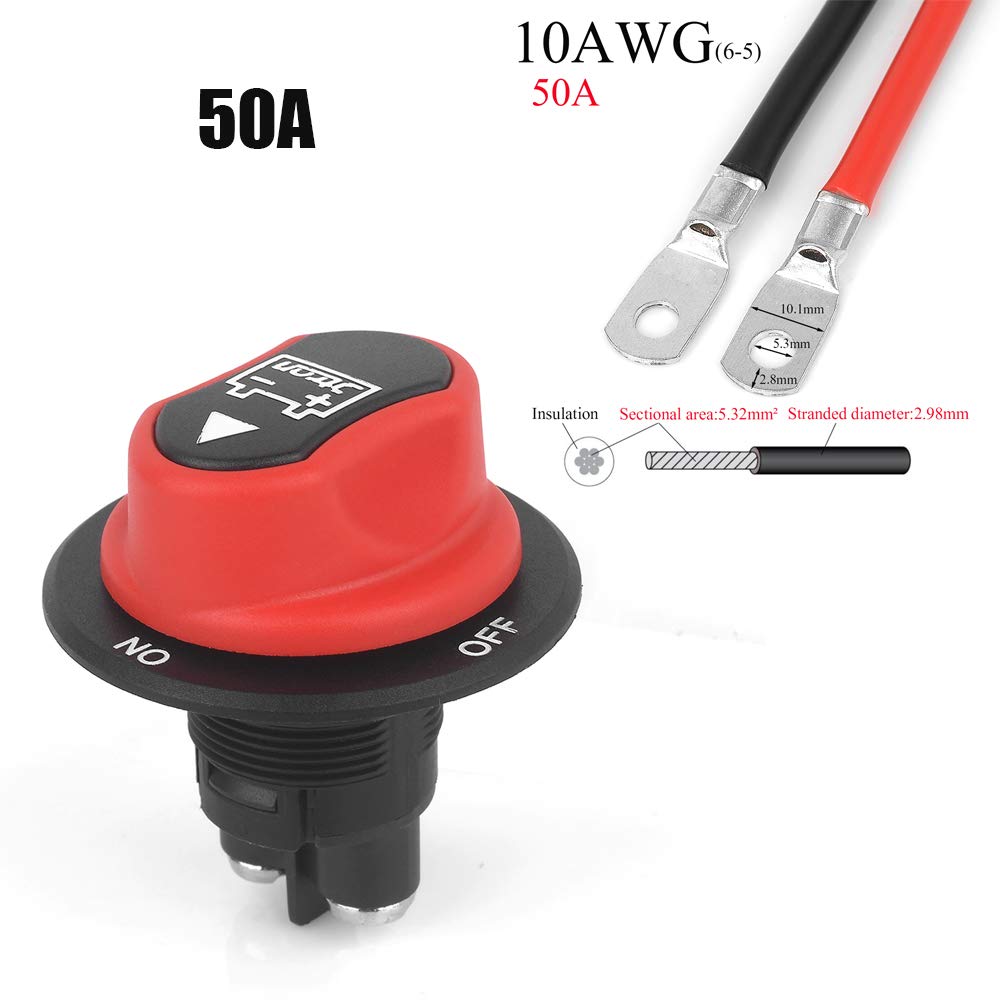 Jtron batterieschalter trennschalter motorrad 50A an-aus batterieschalter 12v-50v mini mit 10AWG Kab