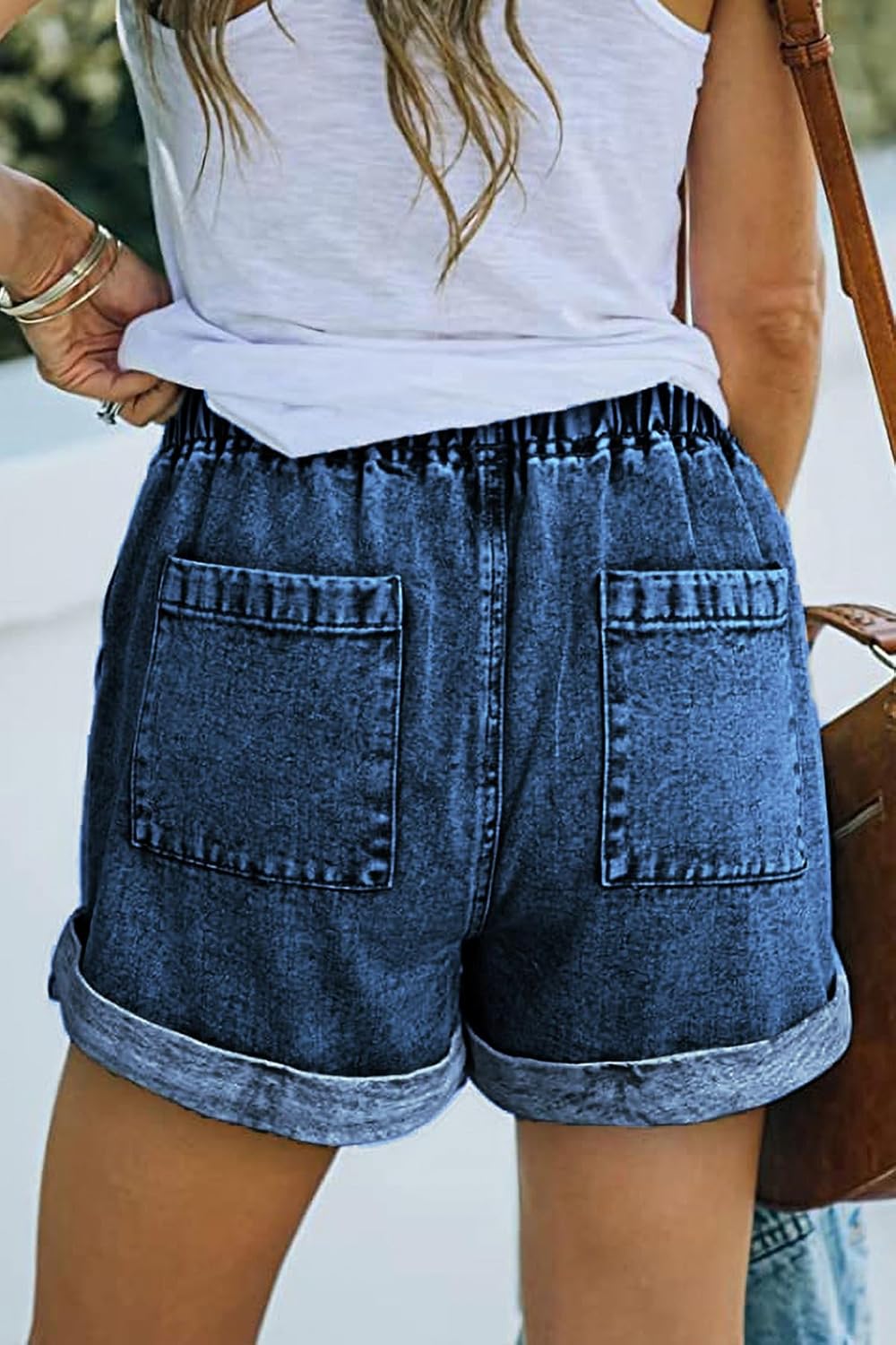 NEYOUQE Jeans Damen mit Taschen Einfarbig Shorts Damen Sommer Kurze Hose Damen S C-hellblau, S C-hel