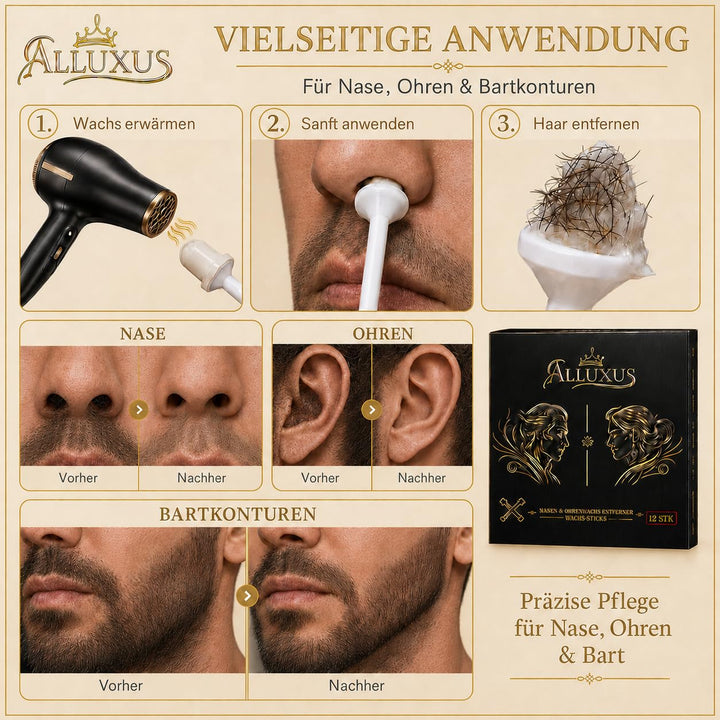 Premium Nasenhaarentferner Wachs Sticks Nasen &amp; Ohrenhaar Entfernung für Damen und Herren 12 Wachsst