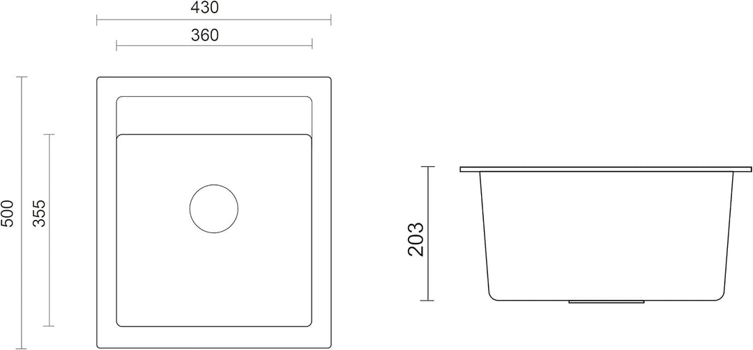 VBChome Spüle Spülbecken Granit 43 x 50 cm Einzelbecken Einbauspüle Küchenspüle gesprenkelt + Siphon