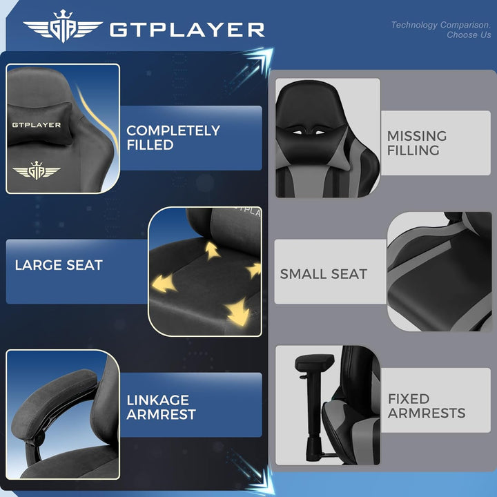 GTPLAYER Gaming Stuhl, Atmungsaktiver Bürostuhl, bürostuhl ergonomisch, Hochwertiger - Stoff, Ergono