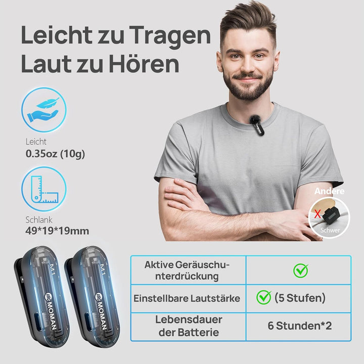 Moman Kabelloses Lavalier Microphone, CP1X(C) 2.4GHz【Type-C&USB】 2TX&1RX Ansteckmikrofon für Android