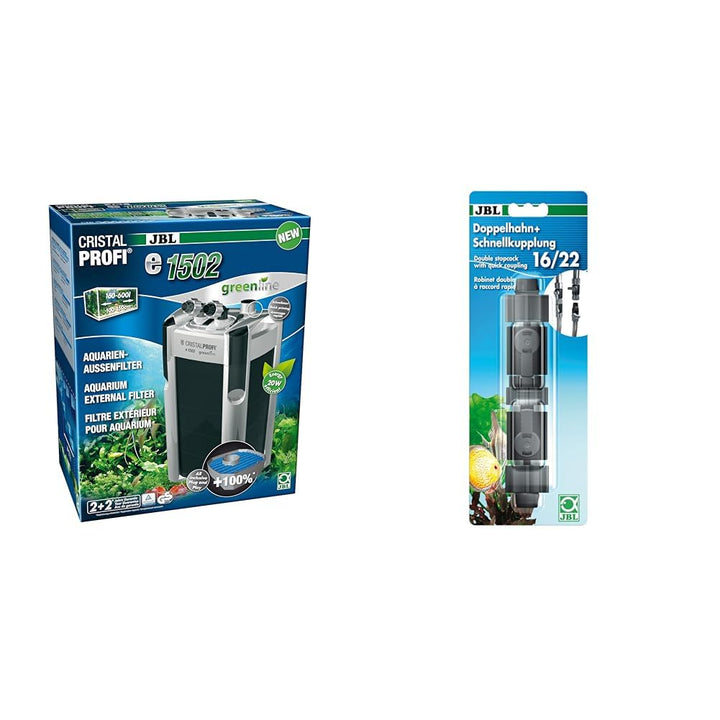 JBL CristalProfi e1502 greenline Aussenfilter & 6109300 Doppelhahn + Schnellkupplung 16/22 160-600 L