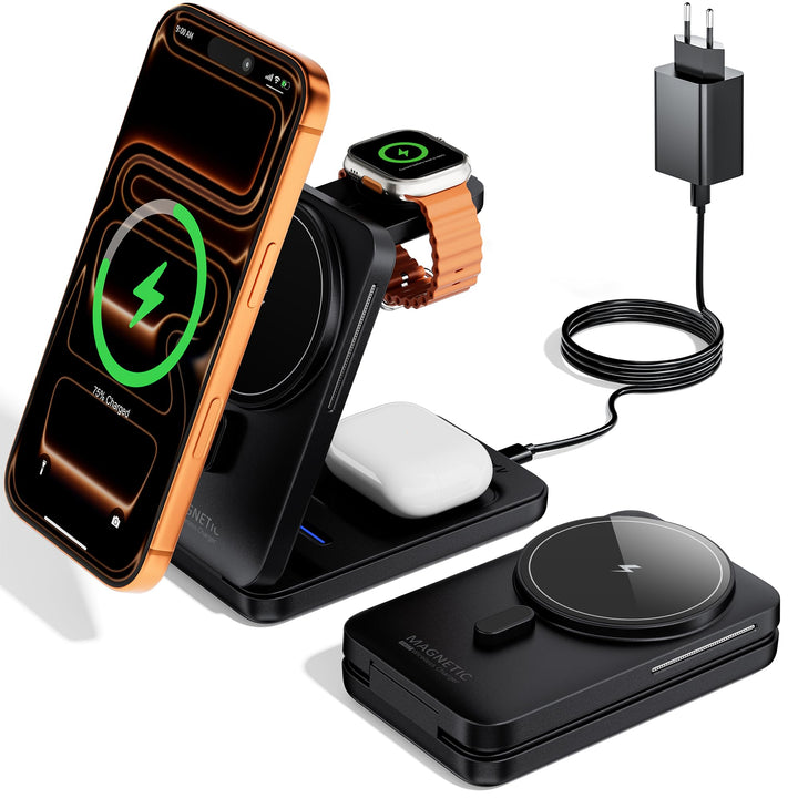 KPON Magsafe Ladestation für Apple Watch und iPhone, 3 in 1 Faltbares Magsafe Ladegerät Schnellladun