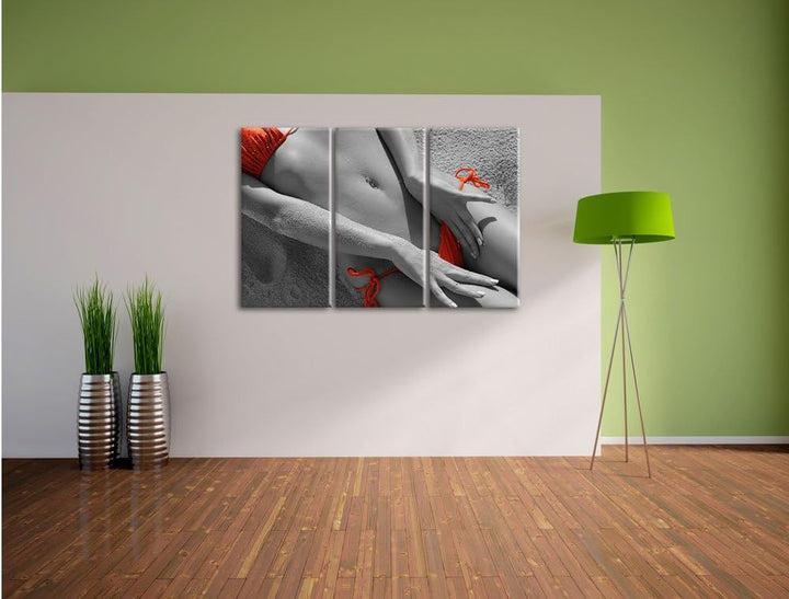 Pixxprint Sexy Frau im Bikini am Strand als Leinwandbild/Grösse: 3 Teilig (120x80 cm) cm/Wandbild/Ku