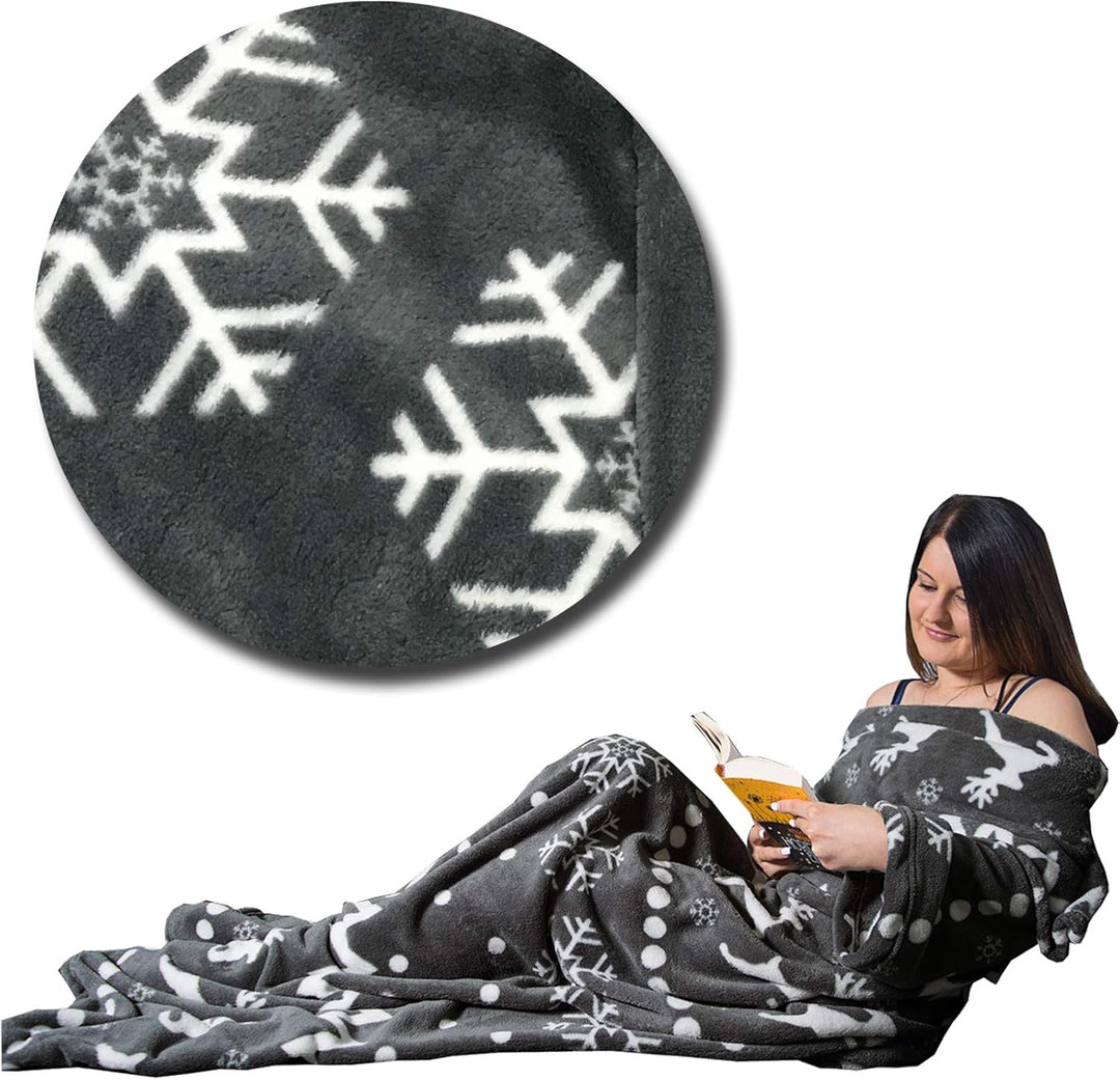 HOMELEVEL Kuscheldecke mit Ärmeln Ärmeldecke 200cm x 150cm Grau Norweger Design Norweger 1 - Grau, N