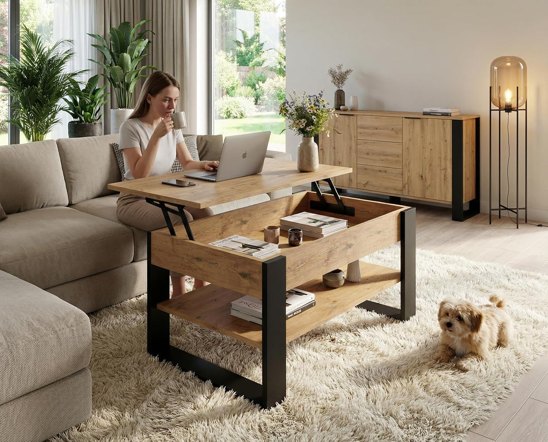Couchtisch höhenverstellbar mit Stauraum - Couchtische - Wohnzimmertisch klappbar - höhenverstellbar
