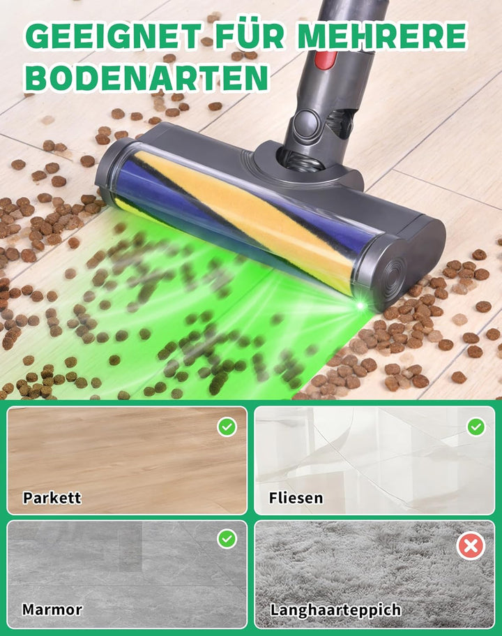 Bürste Kompatibel Mit Dyson V7 V8 V10 V11 V15 Staubsaugerbürstenkopf, Ausgestattet Mit Grünem Laserl
