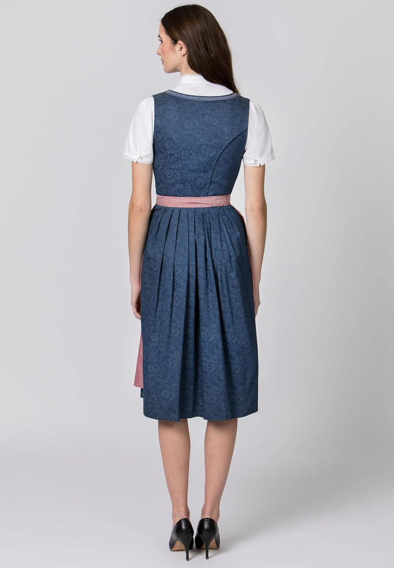 Stockerpoint Damen Dirndl Roseline Kleid für besondere Anlässe (ohne Bluse) 36 Blau-altrosa, 36 Blau