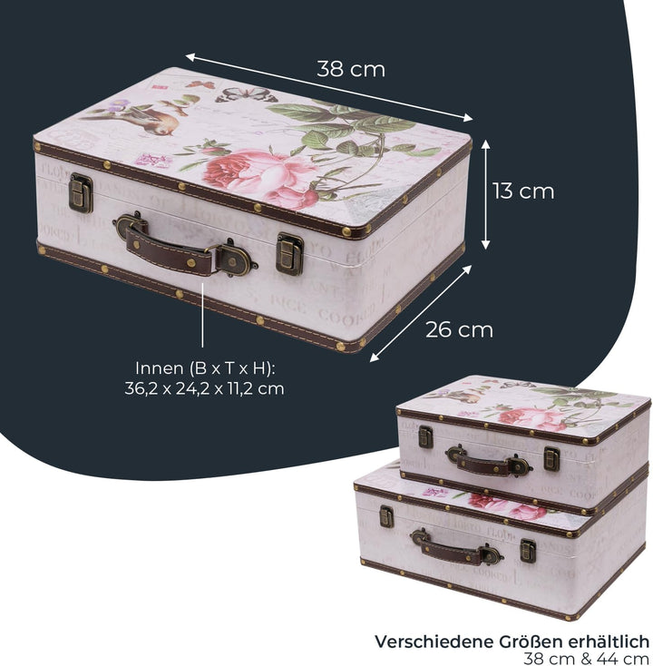 HMF Vintage Deko Koffer aus Holz, Aufbewahrungsbox mit Deckel und Ledergriff, stilvolle Aufbewahrung