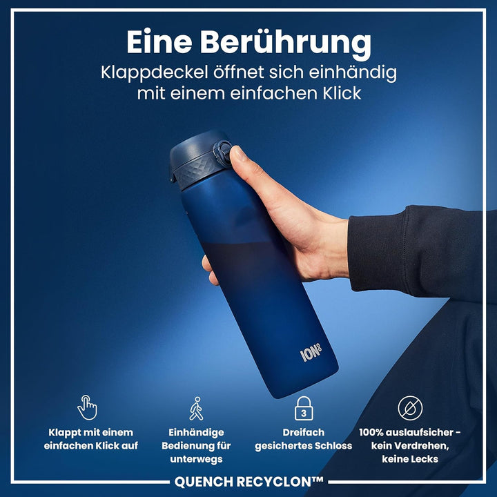 ion8 1 Liter Trinkflasche, 1000ml, Auslaufsicher, Einhandöffnung, Sichere Verriegelung, Spülmaschine