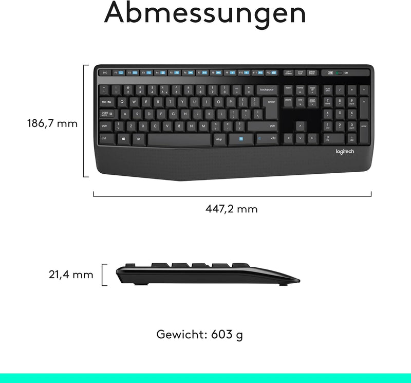 Logitech MK345 Kabelloses Set mit Tastatur in Standardgrösse und komfortabler Maus für Rechtshänder,