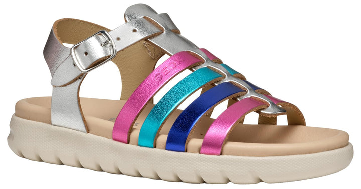 Geox Mädchen J Soleima Gir Sandal 25 EU Silver Multicolor, 25 EU Silver Multicolor