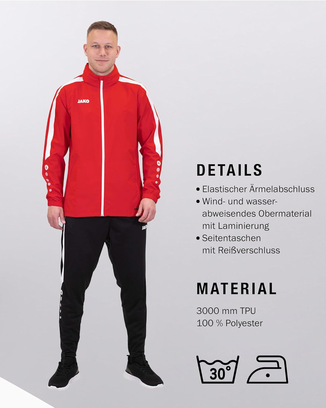 JAKO Power Allwetterjacke Herren S Rot, S Rot