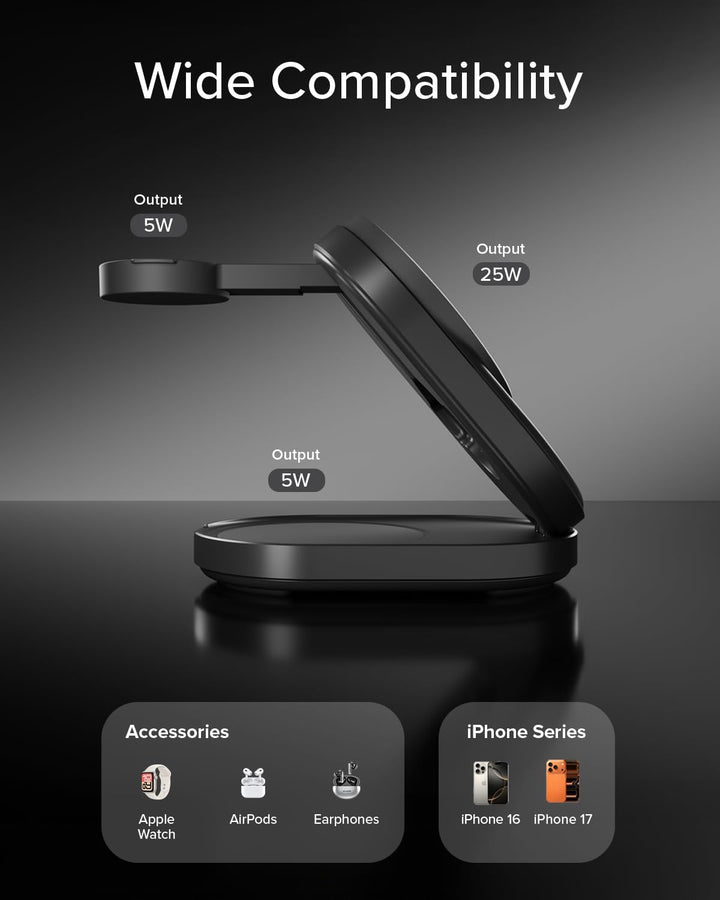 SBS Qi2 25W Power Dock 3in1 MFI MagSafe, Wireless-Ladegerät für iPhone, AirPods, Apple Watch, Schnel