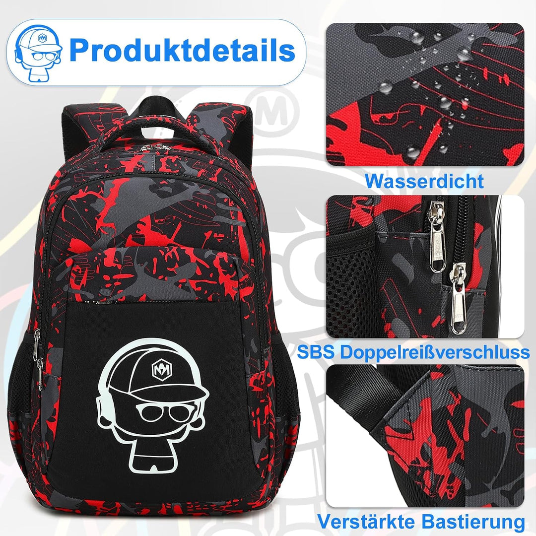 LEDAOU Schulrucksack Jungen Teenager Mädchen Schultaschen Kinder Rucksäcke Wasserdicht Leichtgewicht