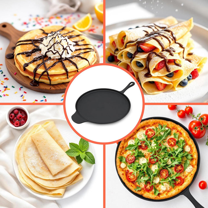 Spetebo Gusseisen Pizza und Crepes Pfanne - 30 cm - Gusspfanne Servierpfanne Gusseisenpfanne für Her