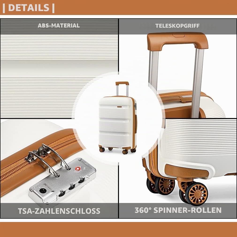 KONO Koffer Trolleys Reisekoffer mit TSA Schloss L (65cm Mittelgross Koffer) Creme Weiss, L (65cm Mi