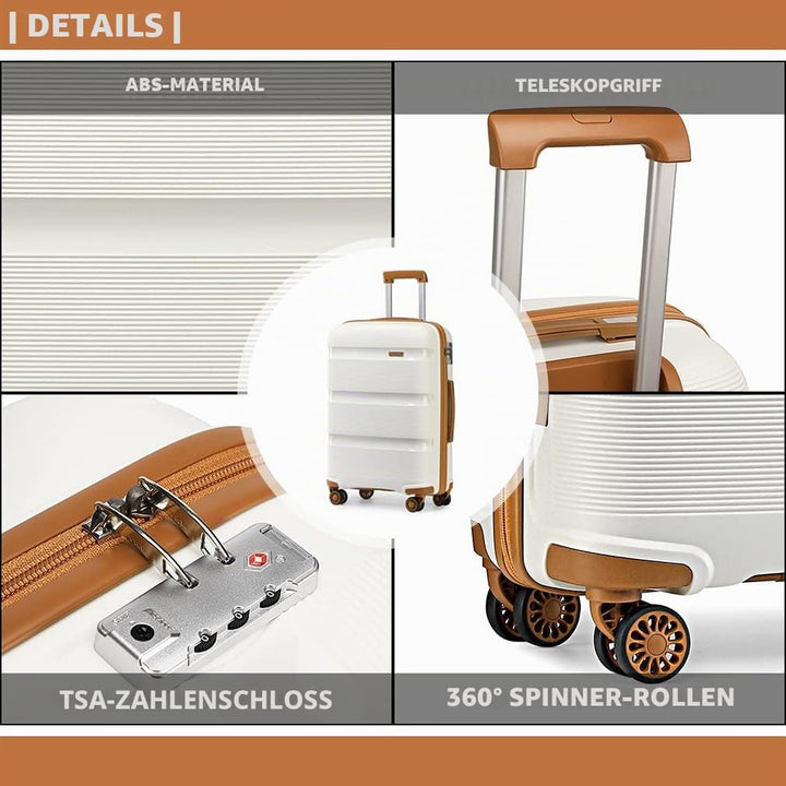 KONO Koffer Trolleys Reisekoffer mit TSA Schloss L (65cm Mittelgross Koffer) Creme Weiss, L (65cm Mi