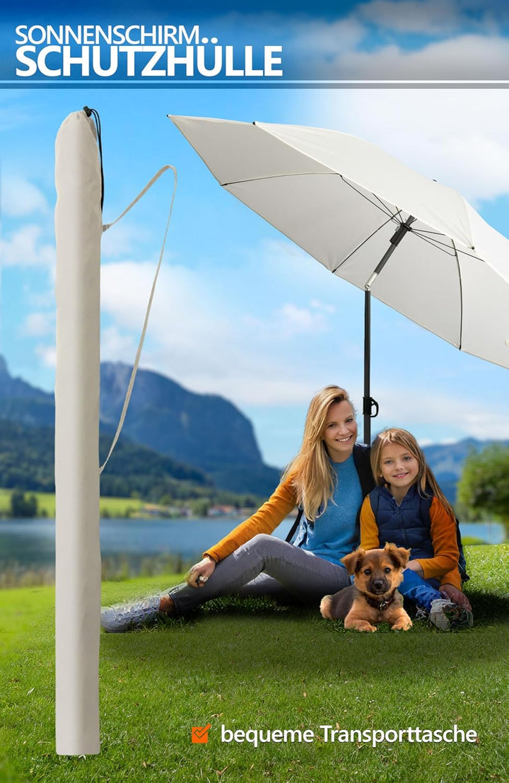 4smile Sonnenschirm Strand SunnyJoy, 3-in-1 SET, Beige - UPF 50+ Strandschirm Ø 160 cm + Sonnenschir