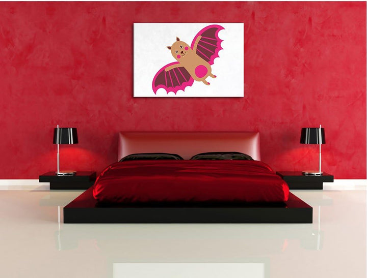 Niedliche Fledermaus weiss, Format: 100x70 auf Leinwand, XXL riesige Bilder fertig gerahmt mit Keilr