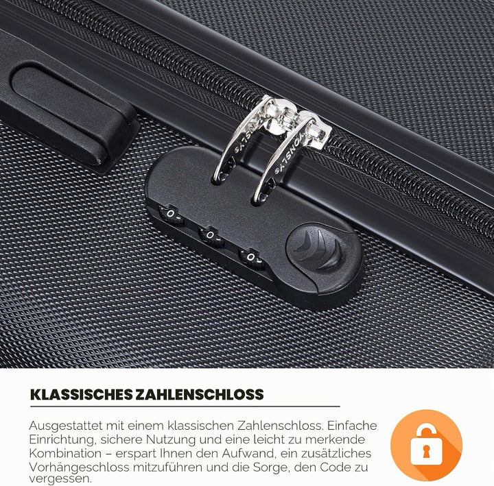 Koffer Suitcase L Schwarz, Trolley Reisekoffer, Rollkoffer Handgepäck mit 4 Rollen 360°, Hartschalen