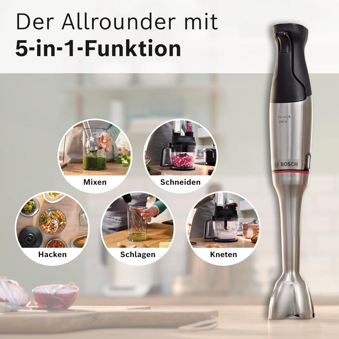 Bosch Stabmixer ErgoMaster Serie 6 MSM6M8X1, 10 Jahre Motorgarantie, Edelstahl-Klingen, verschleissf