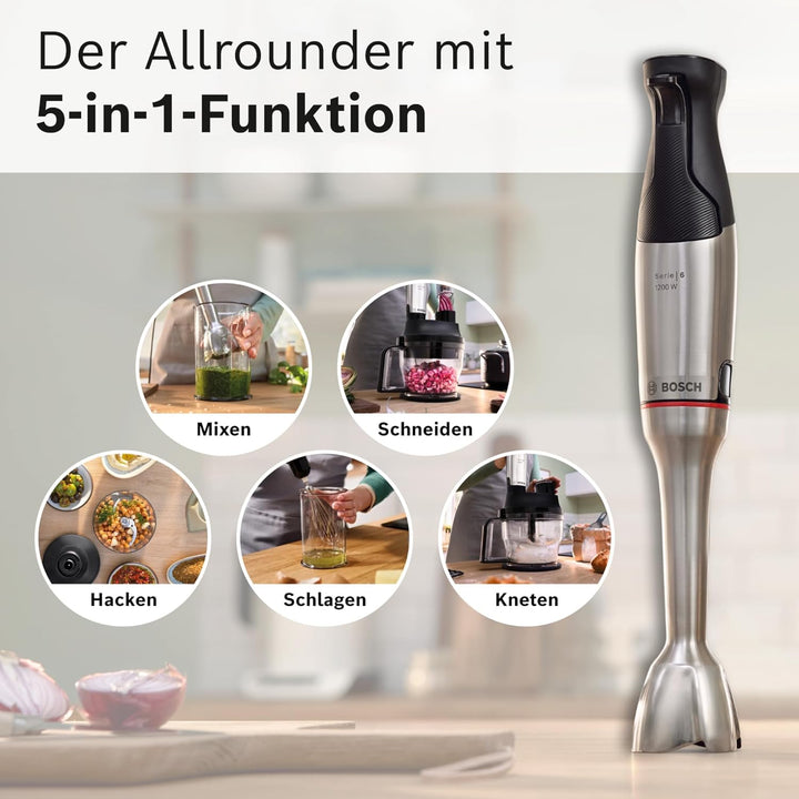 Bosch Stabmixer ErgoMaster Serie 6 MSM6M8X1, 10 Jahre Motorgarantie, Edelstahl-Klingen, verschleissf