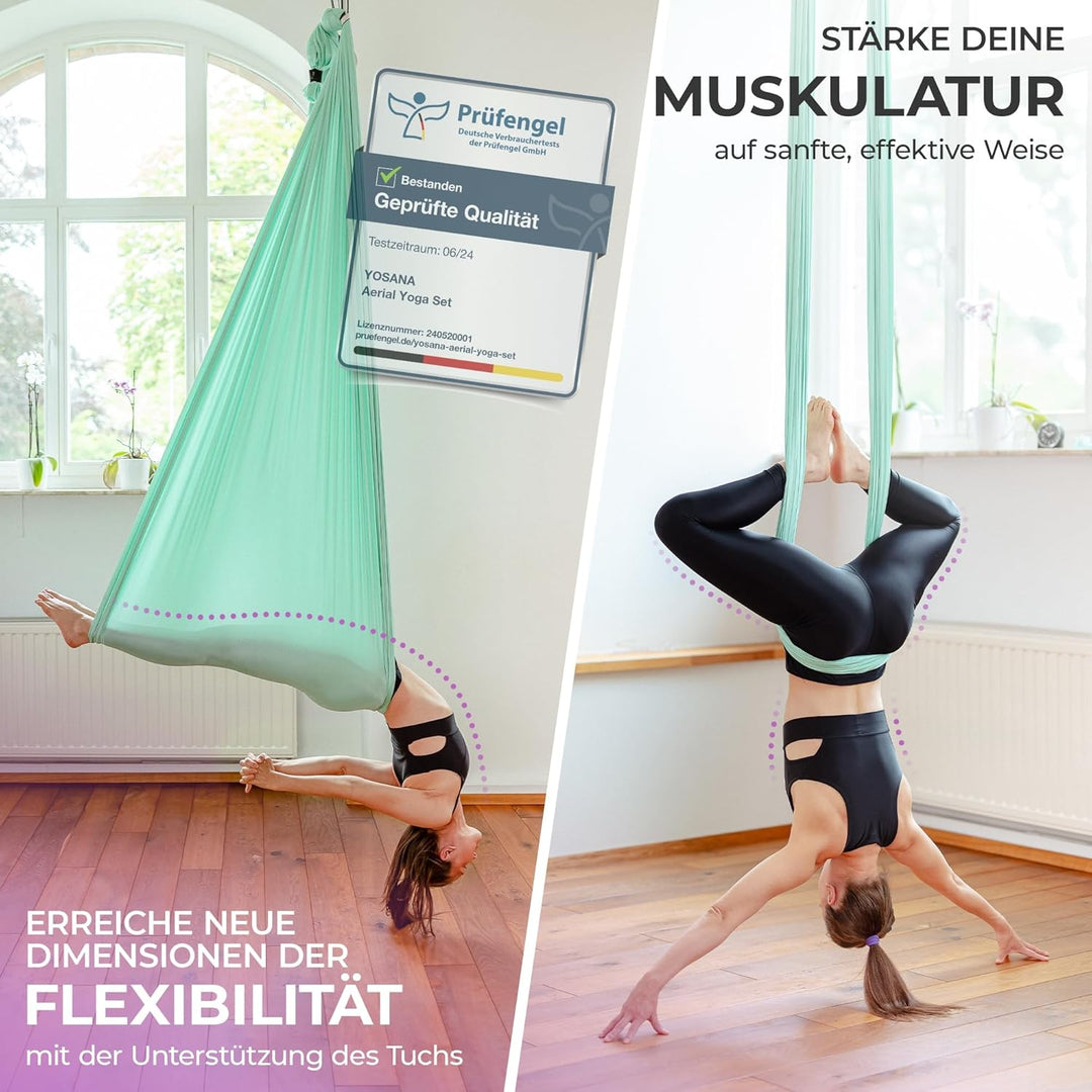 Yosana Hängematte | Komplettset inkl. Befestigung | TÜV geprüft | Nylon Tuch 5m x 2,6m Mintgrün (1 S
