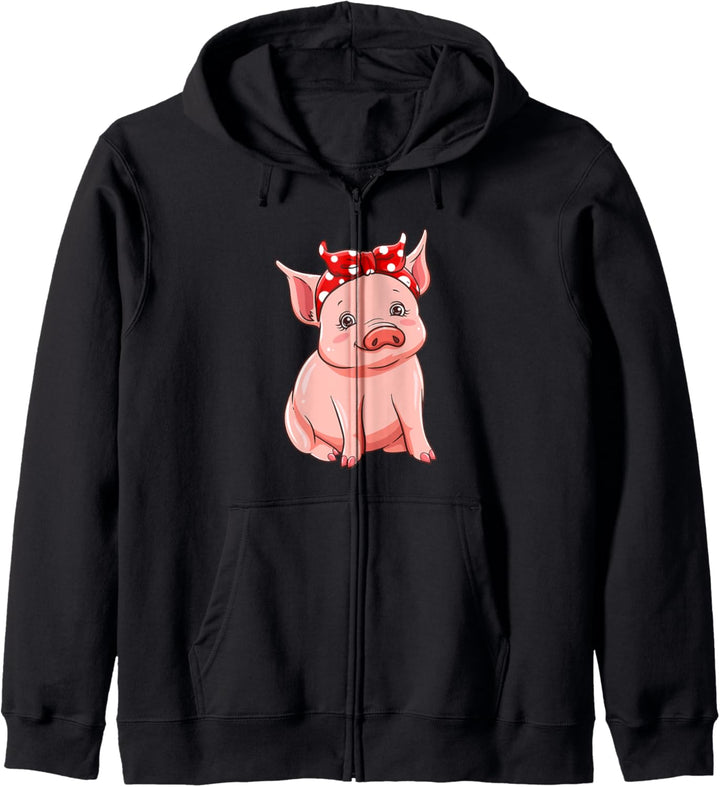 Süsses Schwein mit Bandana Piggy Geschenk Frauen Mädchen Kapuzenjacke