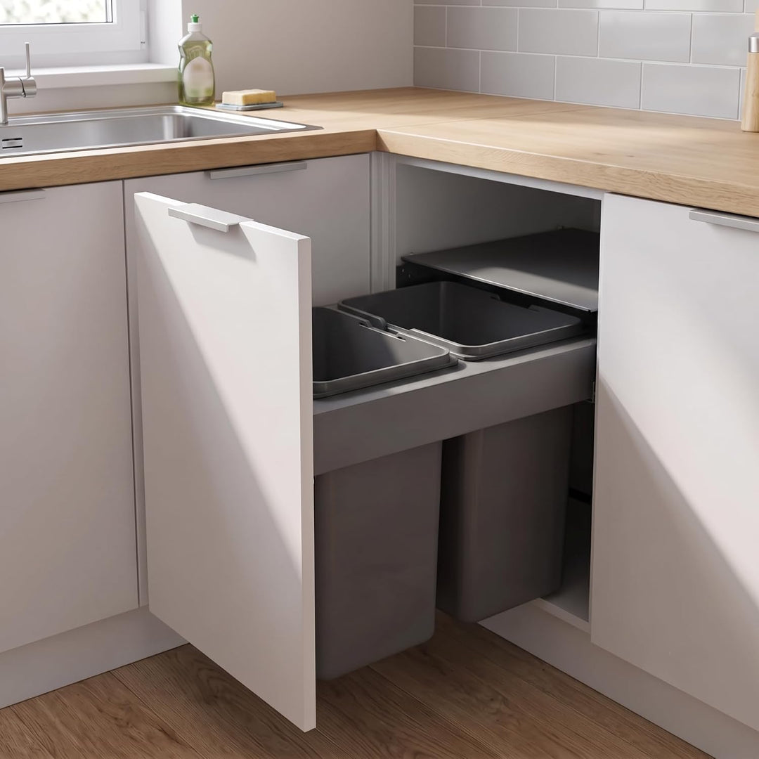 Einbau Mülleimer für 45 cm Küchenschrank 2-fach Abfallsystem 2 x 15L Vollauszug Soft Close Frontmont