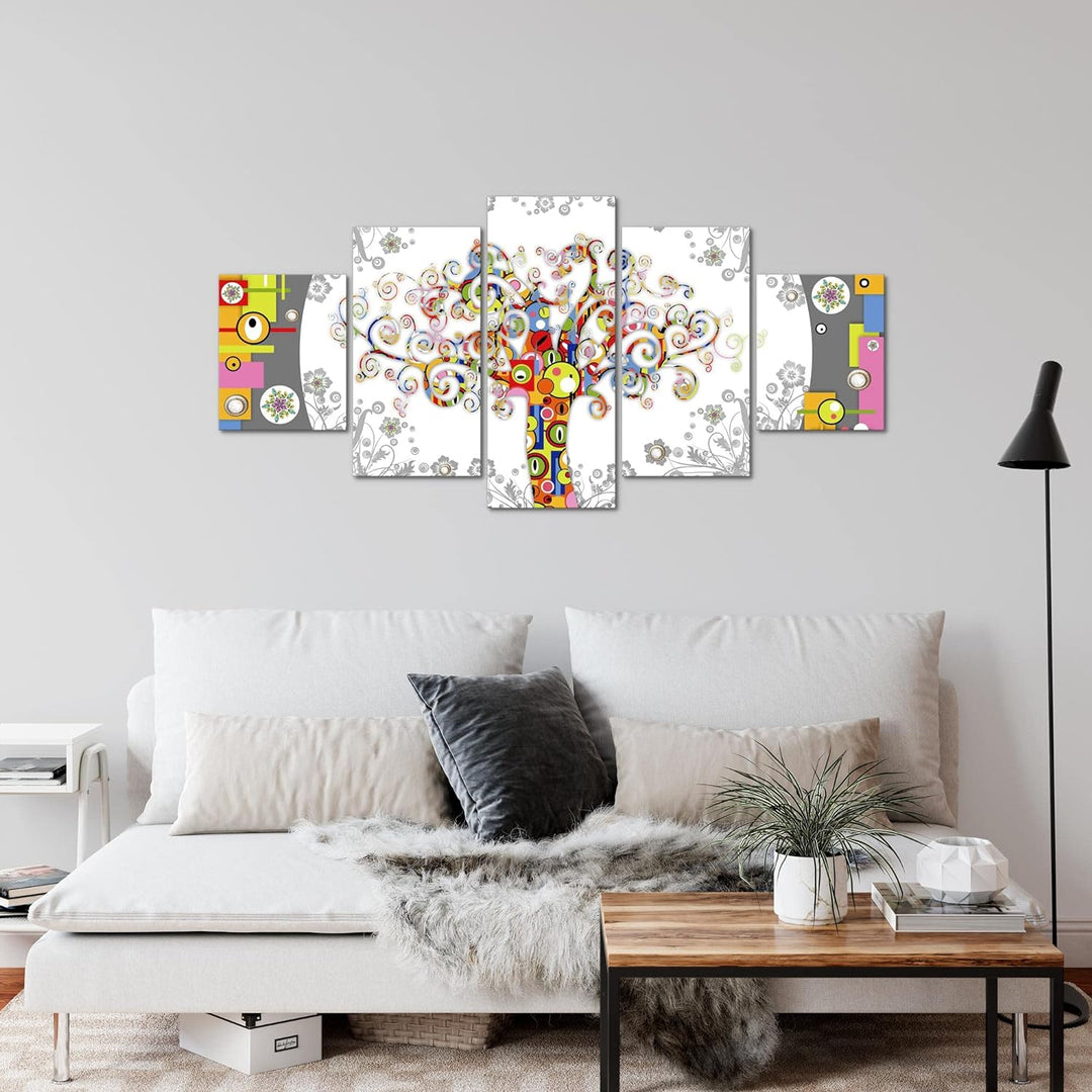 Runa Art Wandbilder Gustav Klimt Baum des Lebens 5 Teilig Bild auf Vlies Leinwand Deko Wohnzimmer Sc