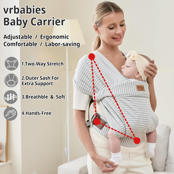 vrbabies Babytrage für Neugeborene ab Geburt Extra Weich, Bauchtrage Baby-Tragetasche Ergonomisch (S