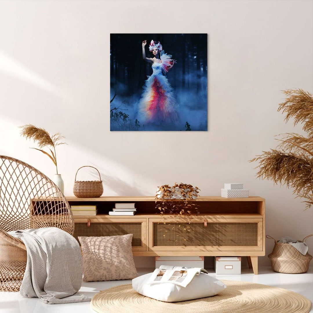 Bilder auf Leinwand Frau Geheimnis Nacht Wald Leinwandbild 60x60cm Wandbilder Dekoration Wohnzimmer