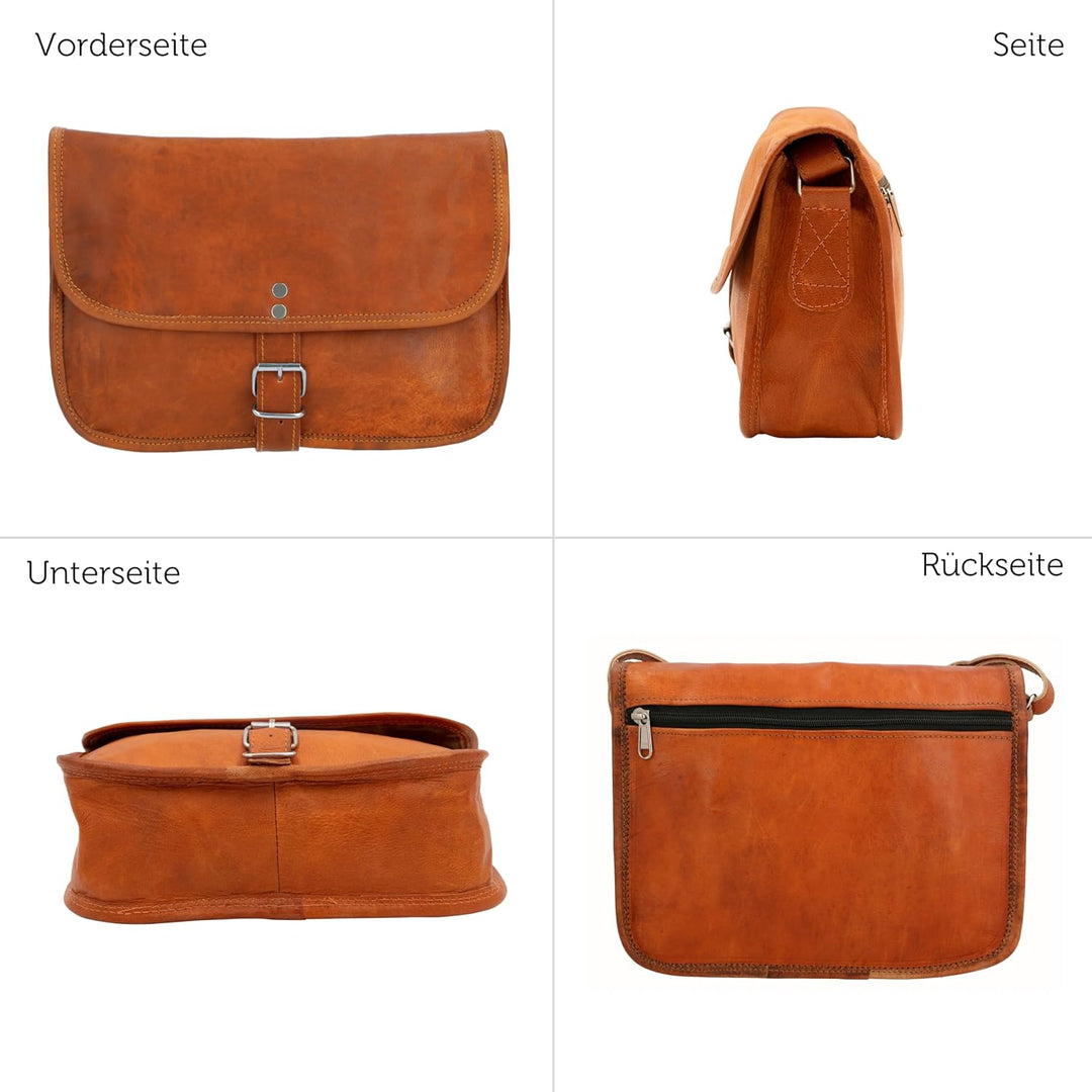 Gusti Umhängetasche Leder - Mary S Damen Handtasche Umhängetasche klein Vintage Braun Leder, Braun L