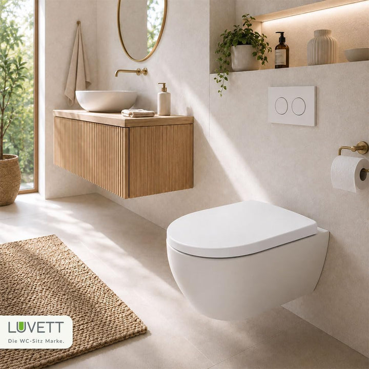 LUVETT® WC-Sitz mit Absenkautomatik C100 oval universell, Toilettendeckel mit 3 Edelstahl Montagelös